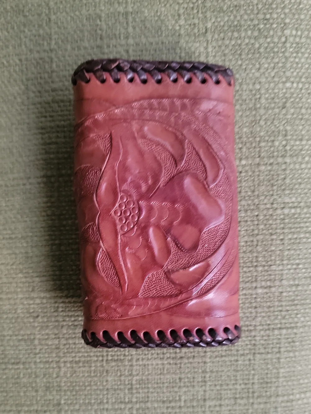 VintageHandcrafted Brown Leather Wallet Clutch with Floral Embossing